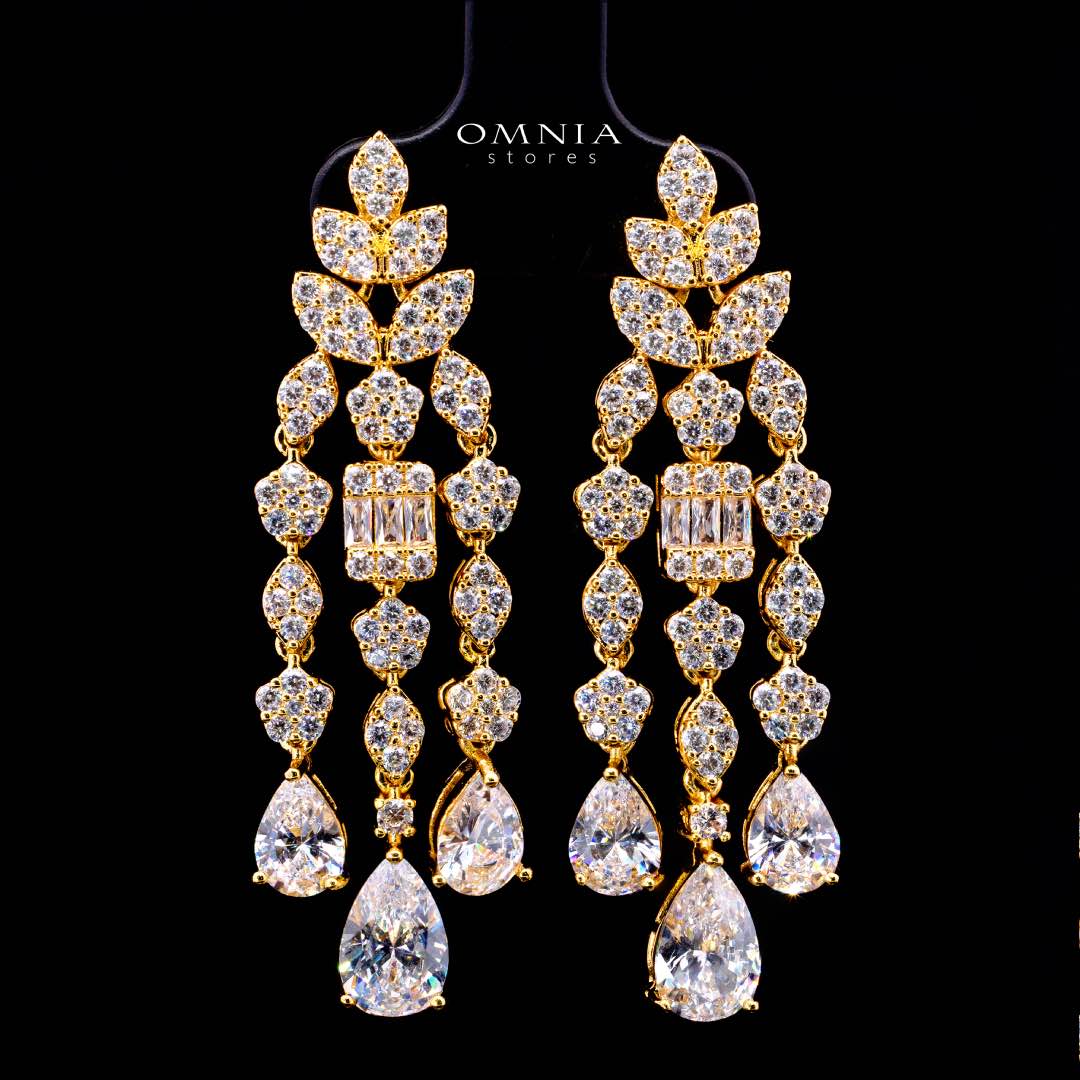 Omnia Adelita Golden Luxury Bridal Full Set in High Quality Zircon Stone Rhodium Plated