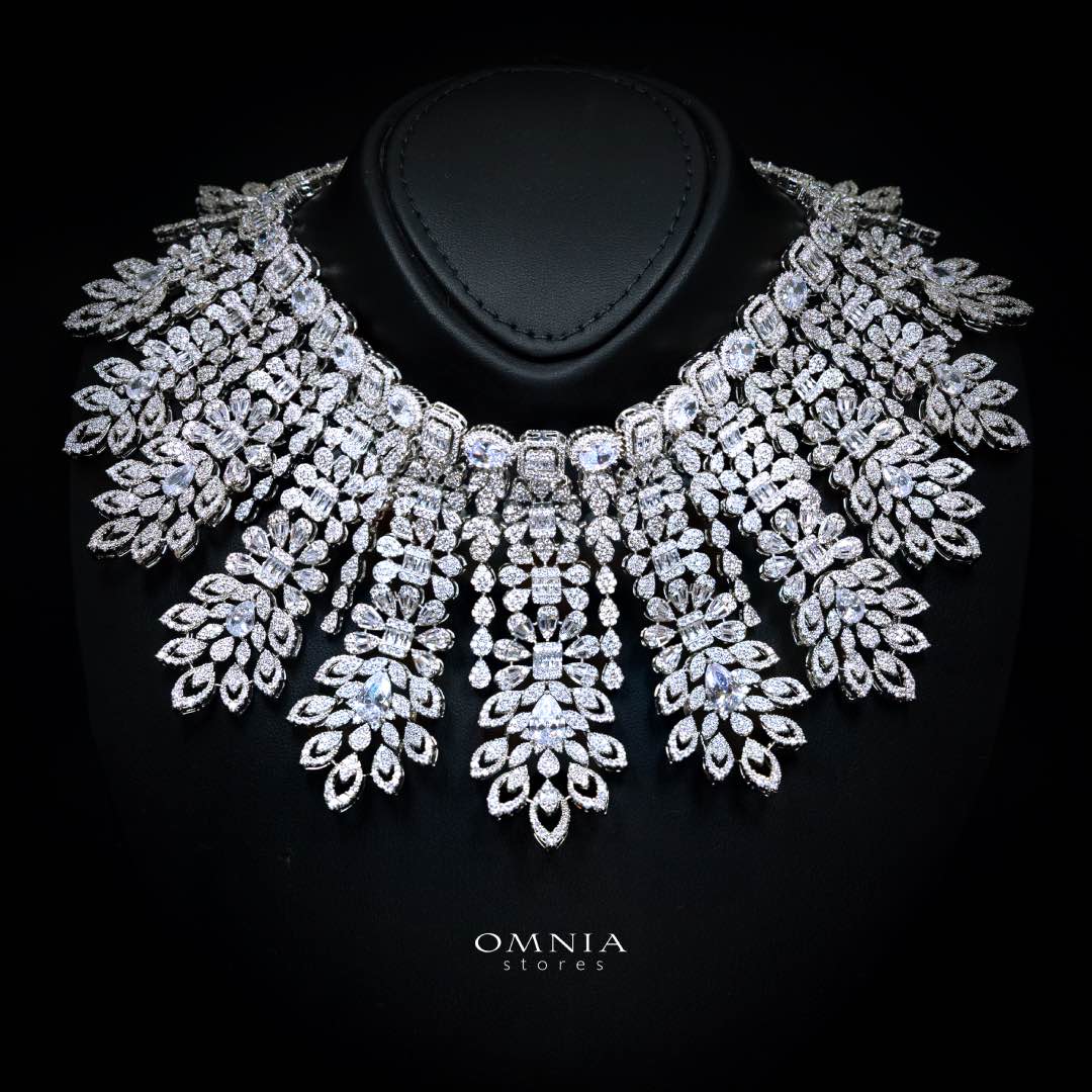 Omnia Athar White Luxury Bridal Full Set in High Quality Zircon Stone Rhodium Plated