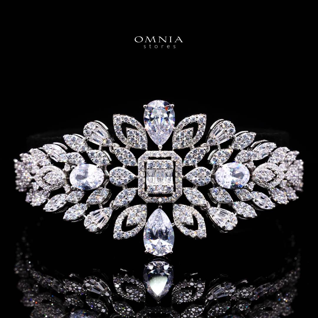 Omnia Athar White Luxury Bridal Full Set in High Quality Zircon Stone Rhodium Plated