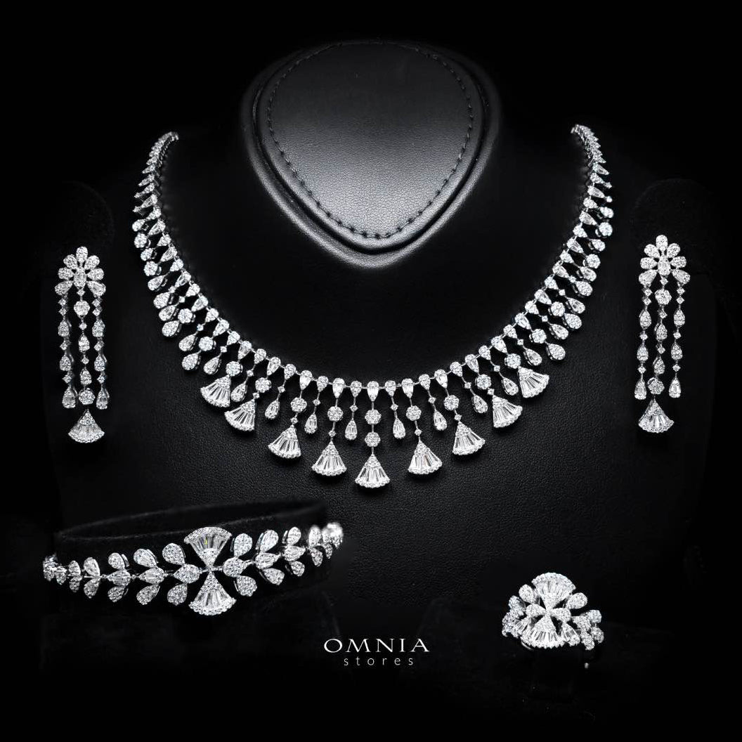 Omnia Camilla White Luxury Bridal Full Set in High Quality Rhodium Plated Zircon Stones