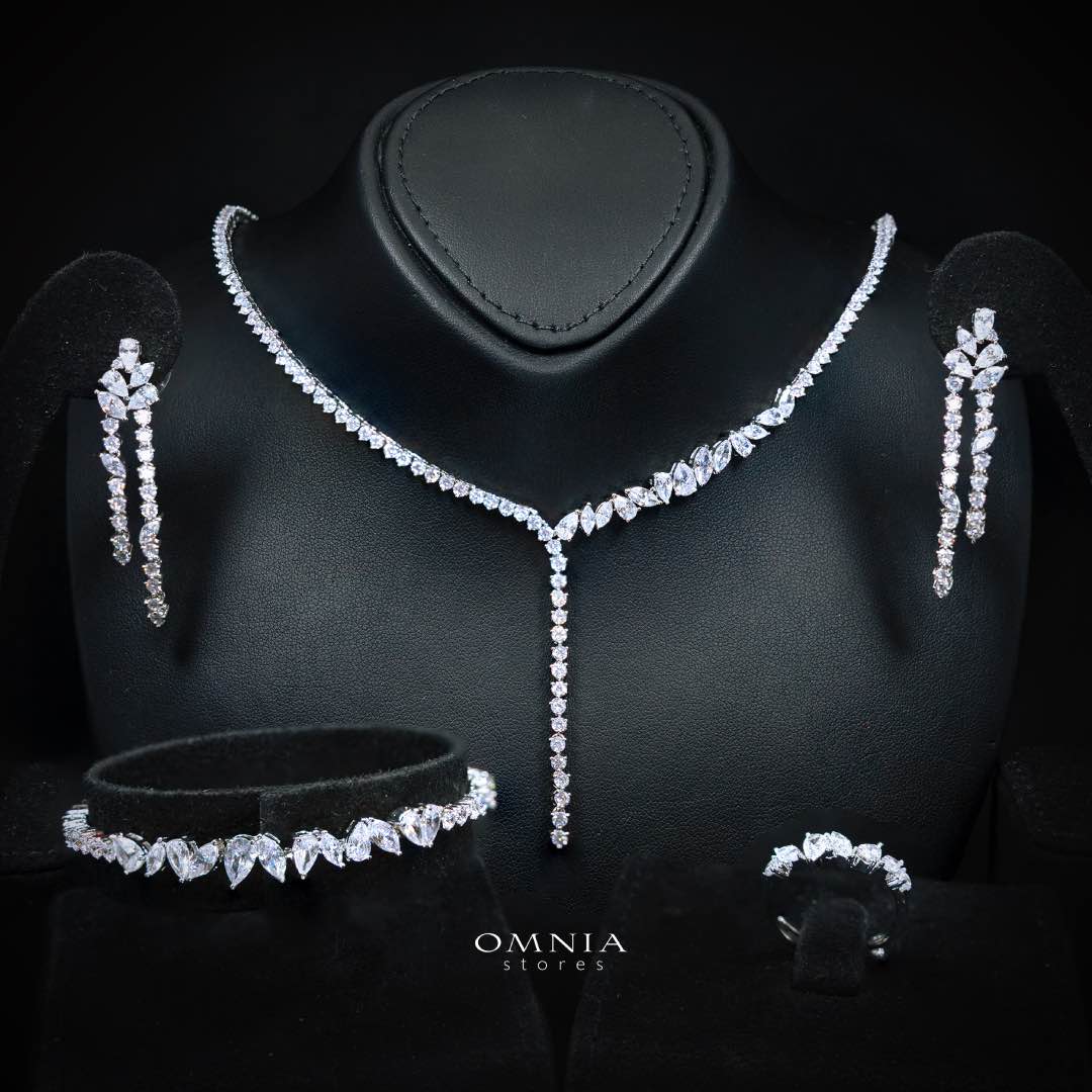 Omnia Claire White Bridal Full Set in High Quality Zircon Stone in Rhodium Plated