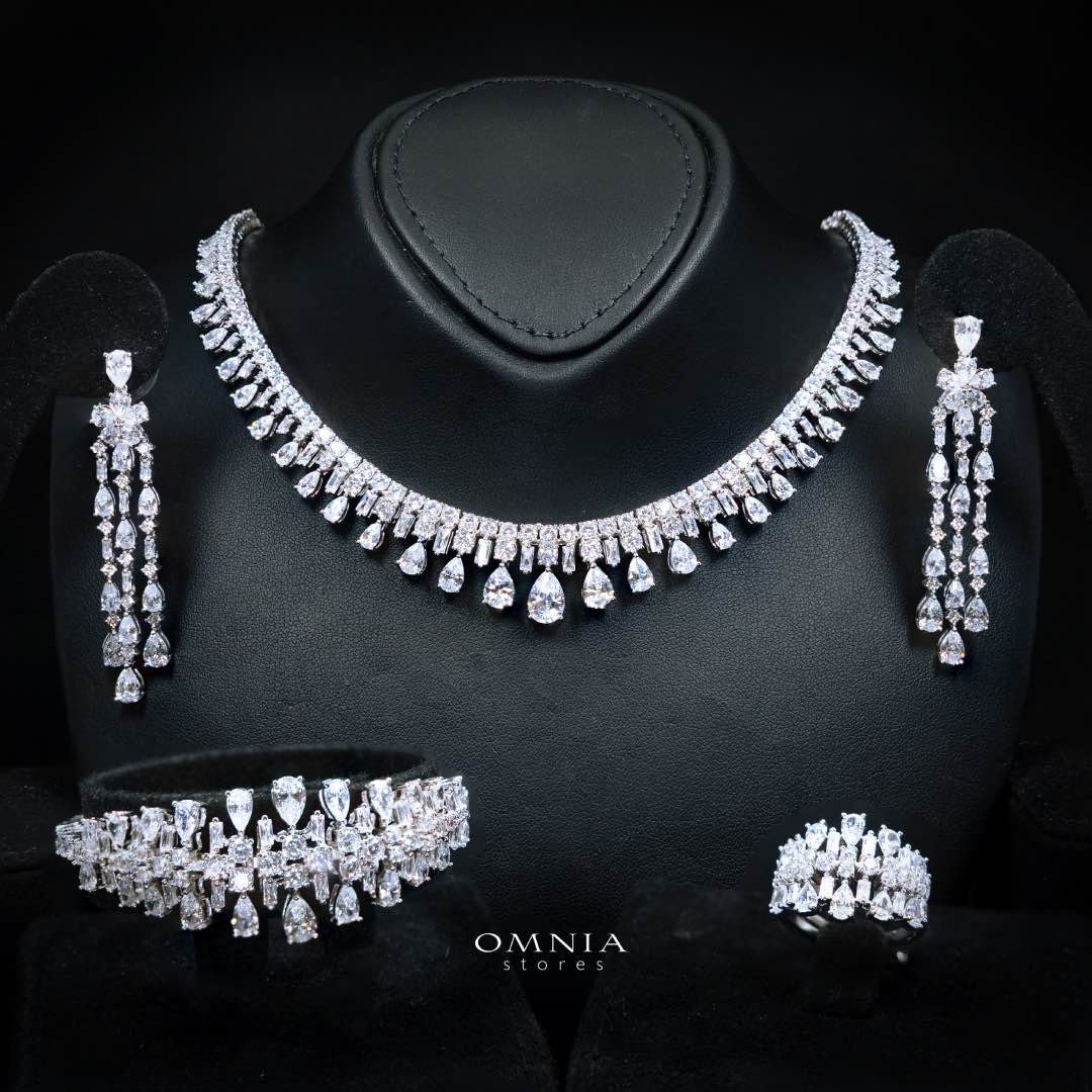 Omnia Nisrine White Luxury Bridal Full Set in High Quality Zircon Stone Rhodium Plated