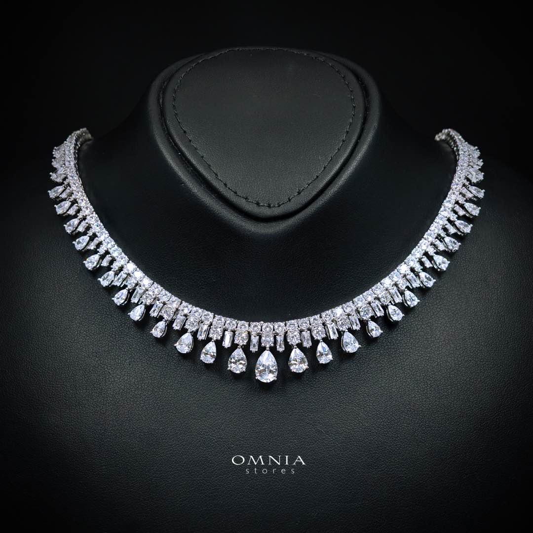 Omnia Nisrine White Luxury Bridal Full Set in High Quality Zircon Stone Rhodium Plated