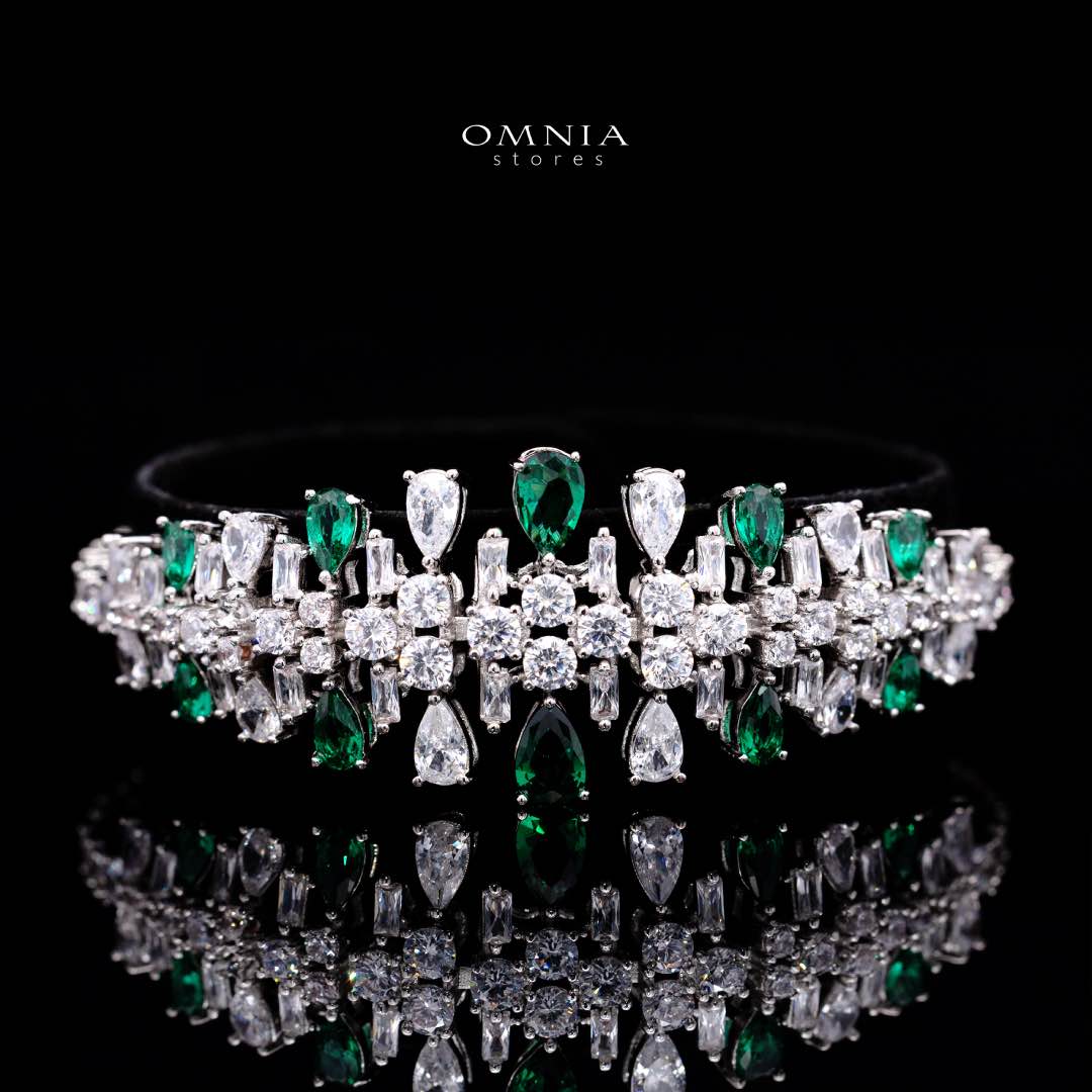Omnia Nisrine Green Luxury Bridal Full Set in High Quality Zircon Stone Rhodium Plated
