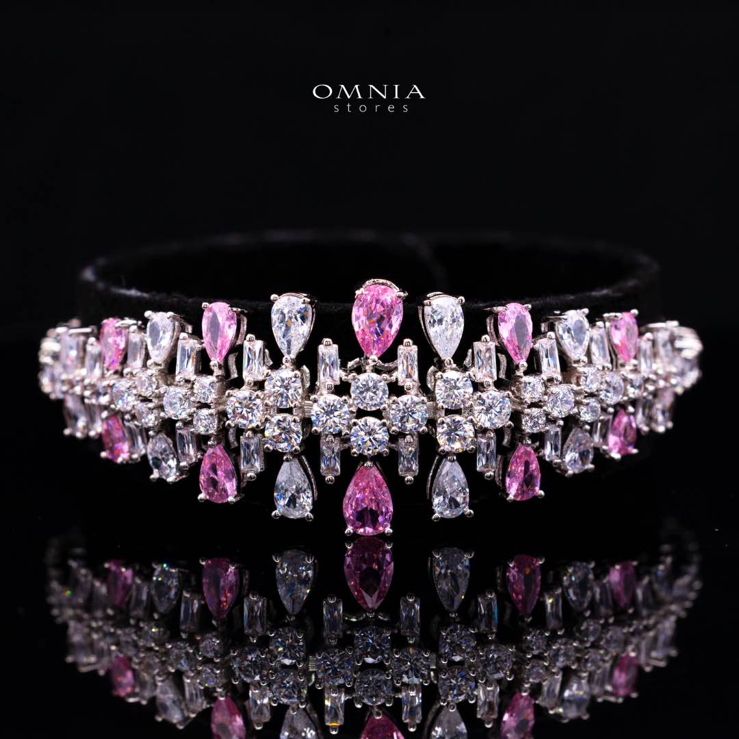 Omnia Nisrine Pink Bridal Full Set in High Quality Zircon Stone in Rhodium Plated