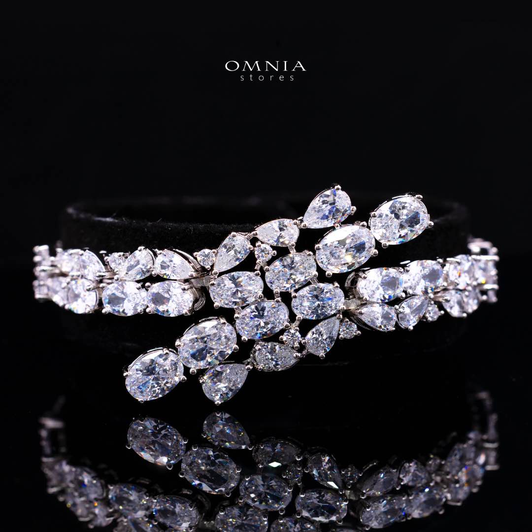Omnia Millie White Luxury Bridal Full Set in High Quality Zircon Stone in Rhodium Plated