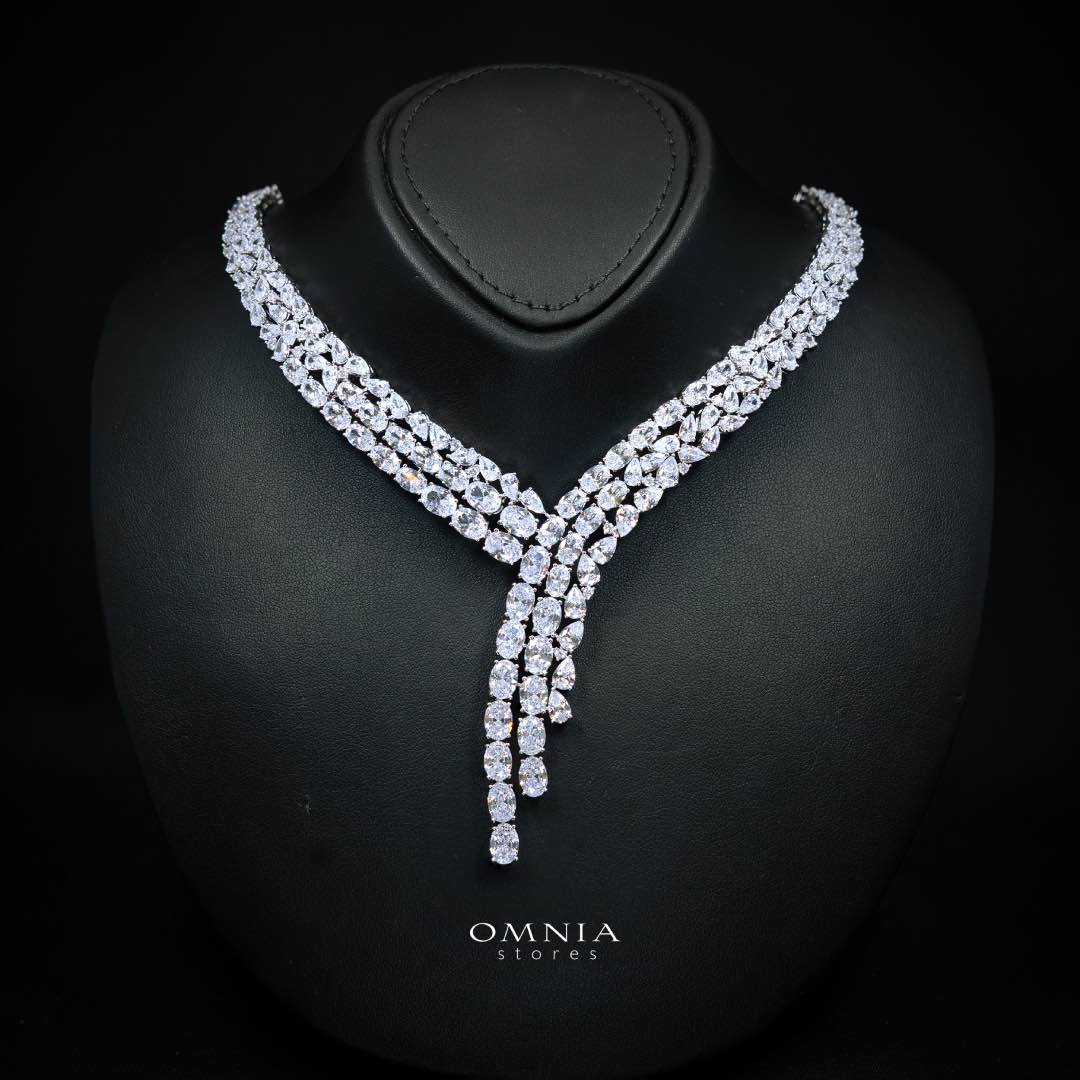 Omnia Millie White Luxury Bridal Full Set in High Quality Zircon Stone in Rhodium Plated