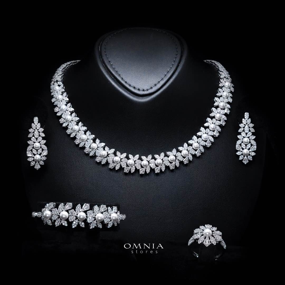 Omnia Maissa Bridal Full Set Accessories in High Quality Zircon Stone in Rhodium Plated
