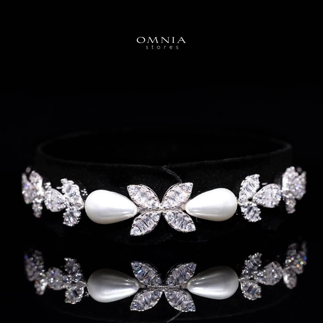 Omnia Shamsa White Pearl Luxury Bridal Full Set in High Quality Rhodium Plated Zircon Stones