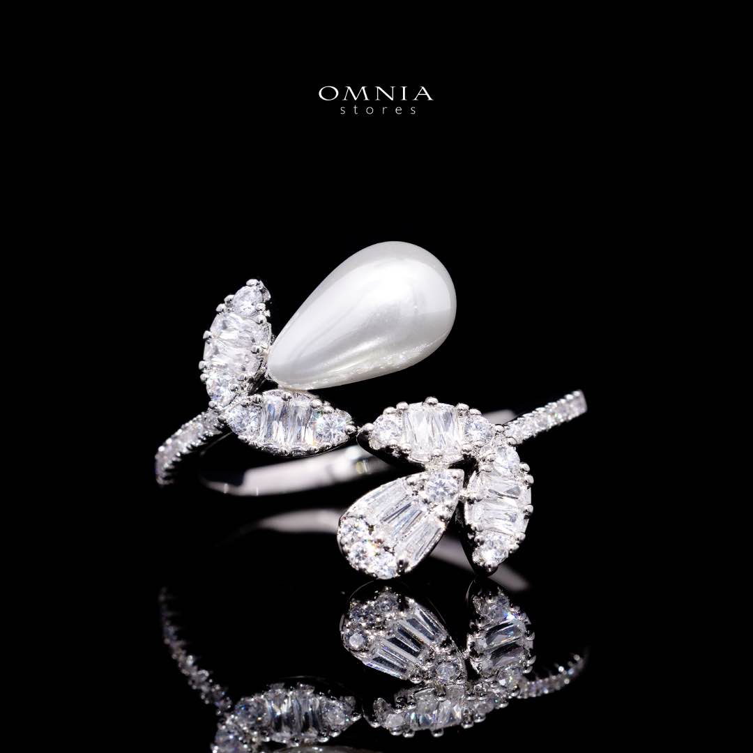 Omnia Shamsa White Pearl Luxury Bridal Full Set in High Quality Rhodium Plated Zircon Stones