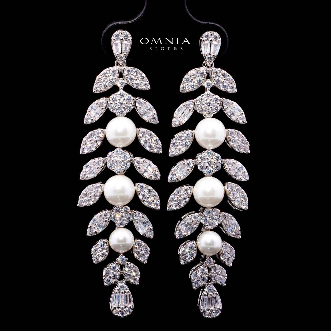 Omnia Laurah Luxury Bridal Full Set – Pearl & Zircon Statement Jewelry (Rhodium Plated)