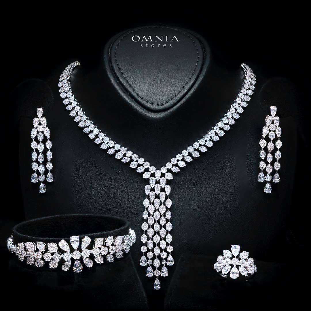 Omnia Myla White Luxury Bridal Full Set in High Quality Zircon Stone in Rhodium Plated