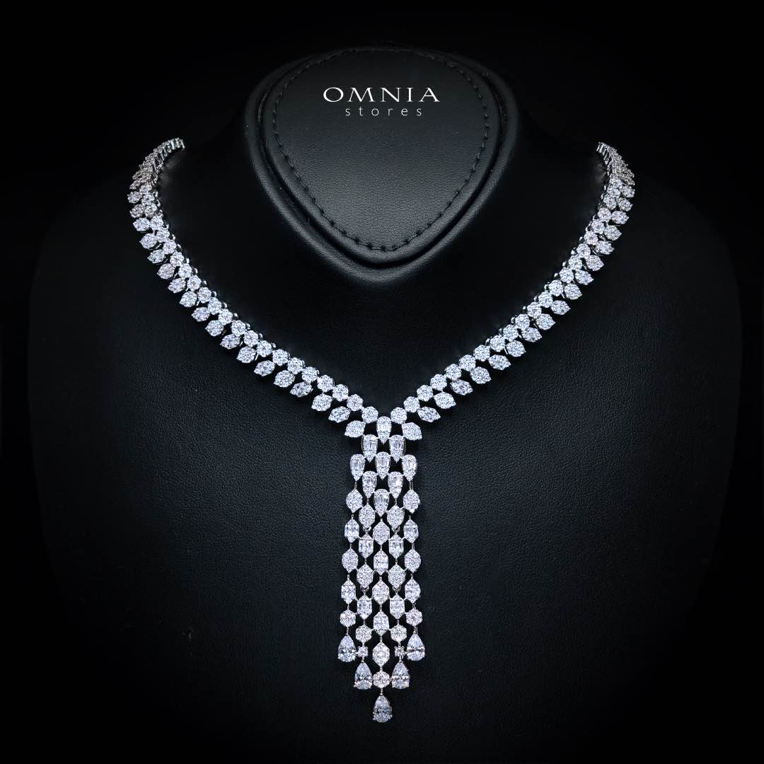 Omnia Myla White Luxury Bridal Full Set in High Quality Zircon Stone in Rhodium Plated