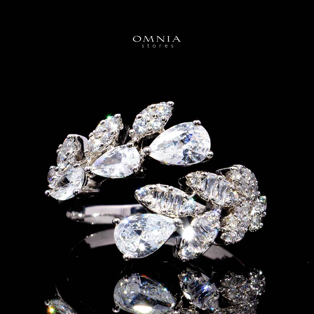 Omnia Yasira Leaf-Design White Luxury Bridal Full Set in High Quality Zircon Stone Rhodium Plated