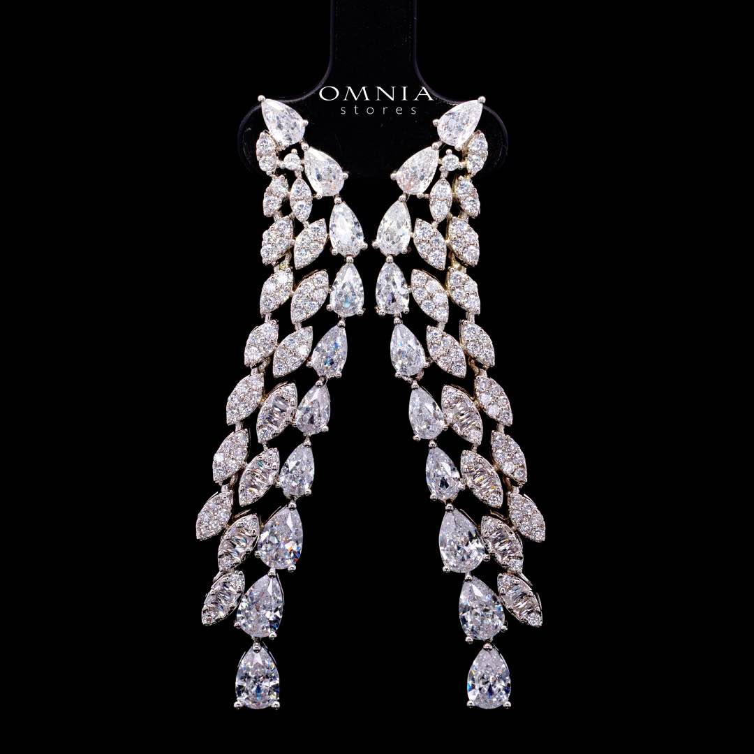 Omnia Yasira Leaf-Design White Luxury Bridal Full Set in High Quality Zircon Stone Rhodium Plated