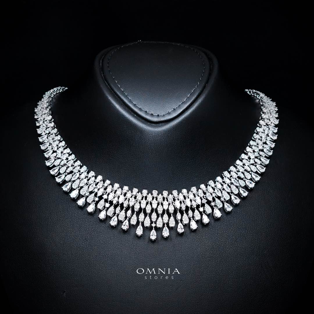 Omnia Nazeera White Bridal Full Set in High Quality Zircon Stone Rhodium Plated