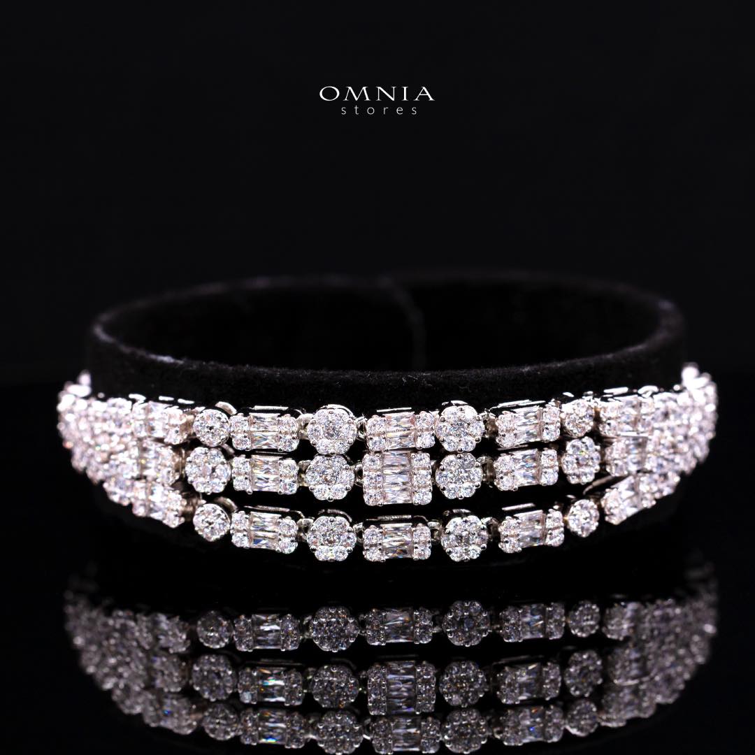 Omnia Abby White Layered Luxury Bridal Full Set in High Quality Rhodium Plated Zircon Stones