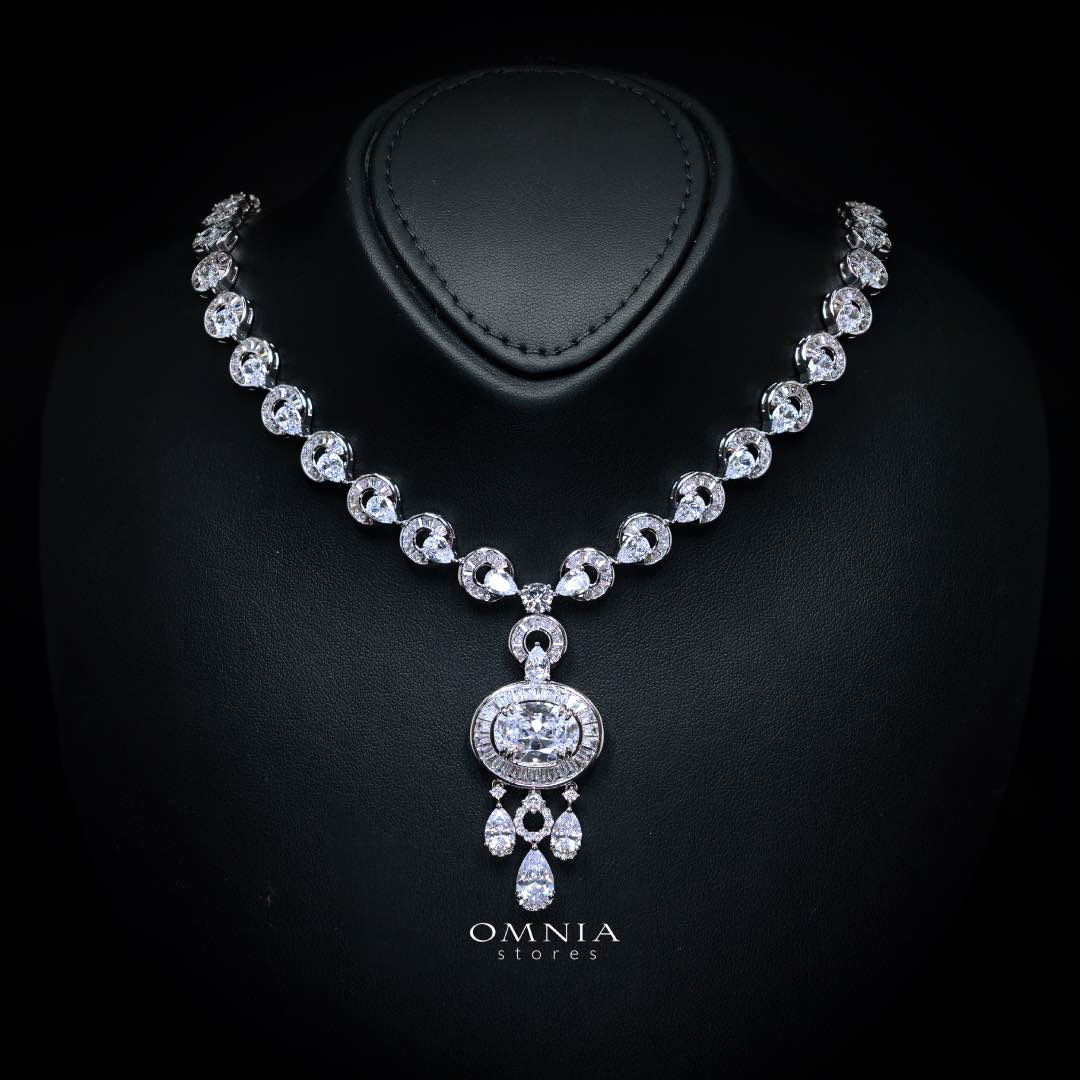 Omnia Hayah White Bridal Full Set in High Quality Zircon Stone in Rhodium Plated