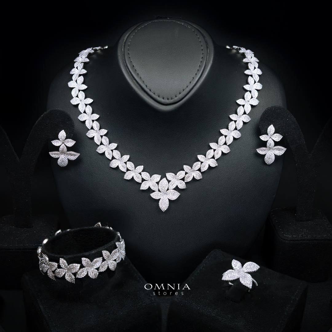 Omnia Laura White Luxury Bridal Full Set in High Quality Rhodium Plated Zircon Stones