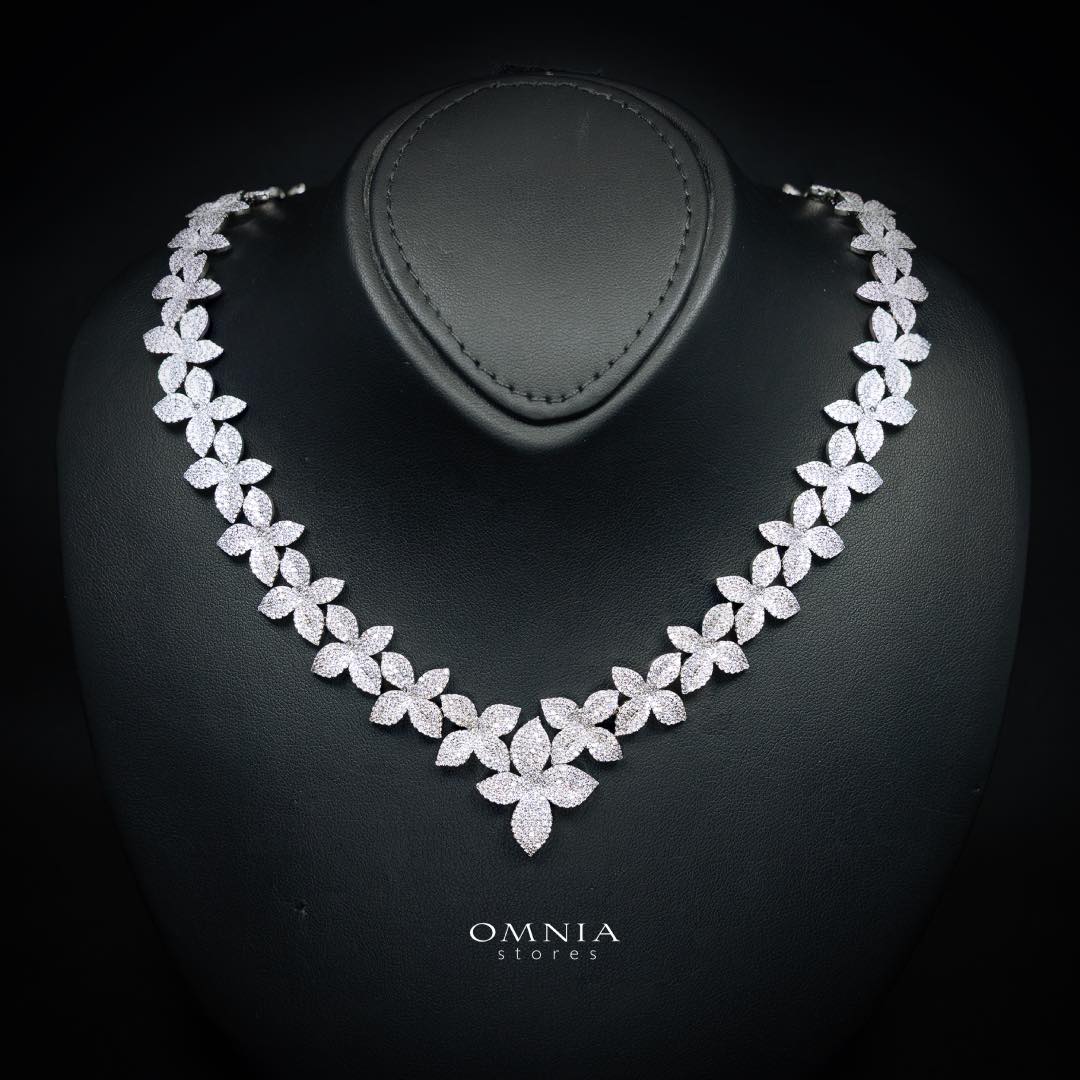 Omnia Laura White Luxury Bridal Full Set in High Quality Rhodium Plated Zircon Stones