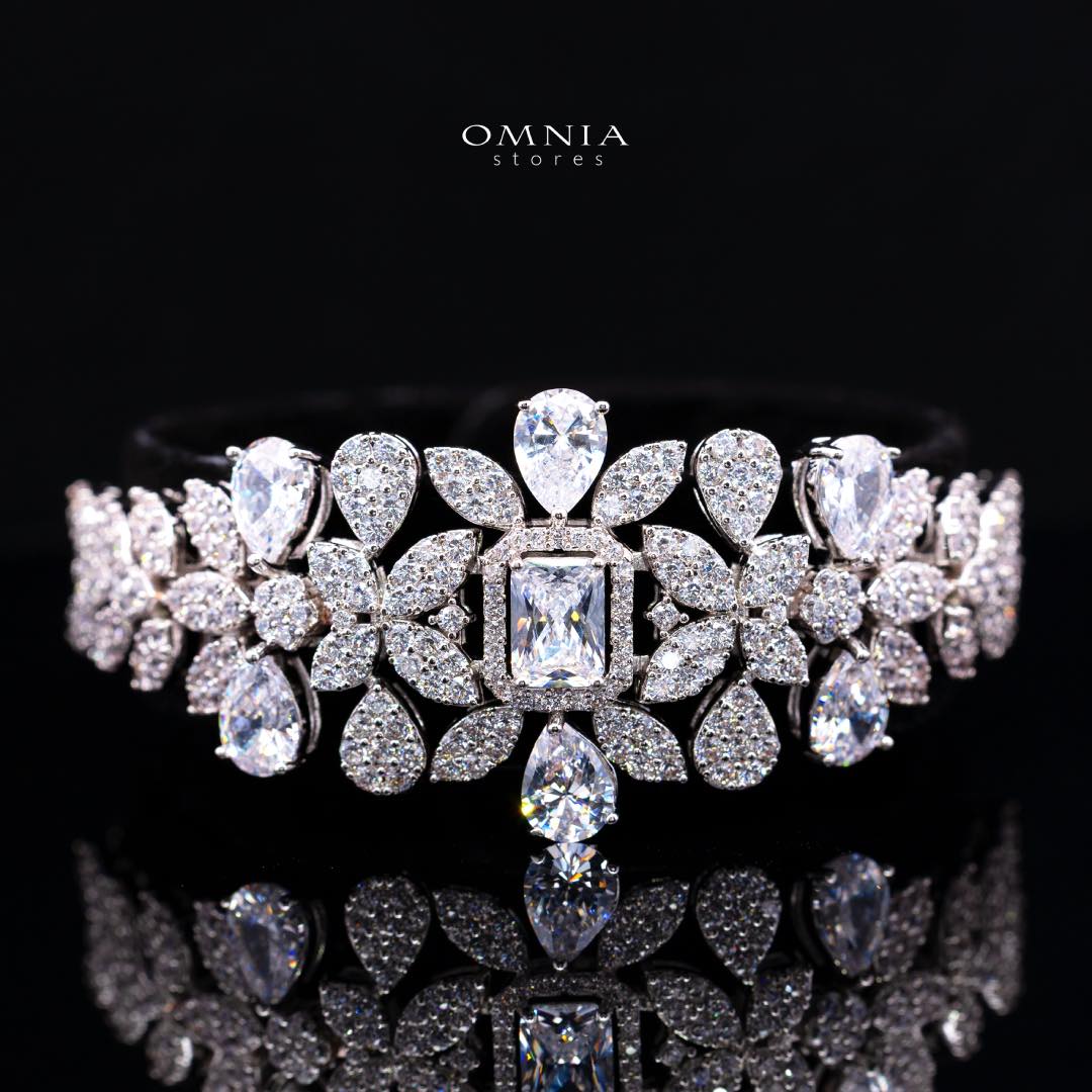 Omnia Kaila Luxury Bridal White Choker Full Set in High Quality Zircon Stone Rhodium Plated