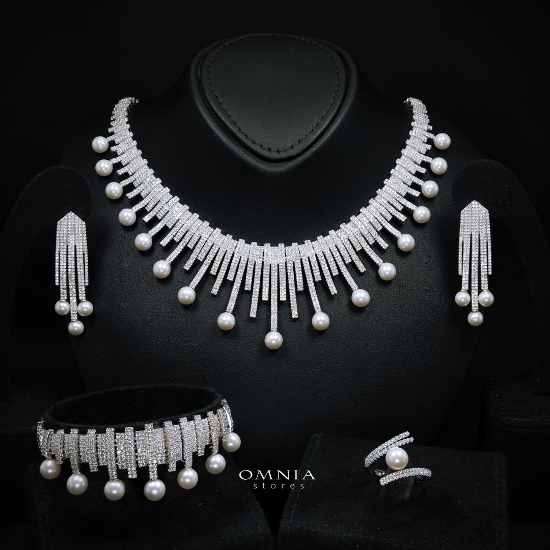 Omnia Ashley Pearl White Bridal Full Set in 925 Silver with High Quality Simulated Diamonds