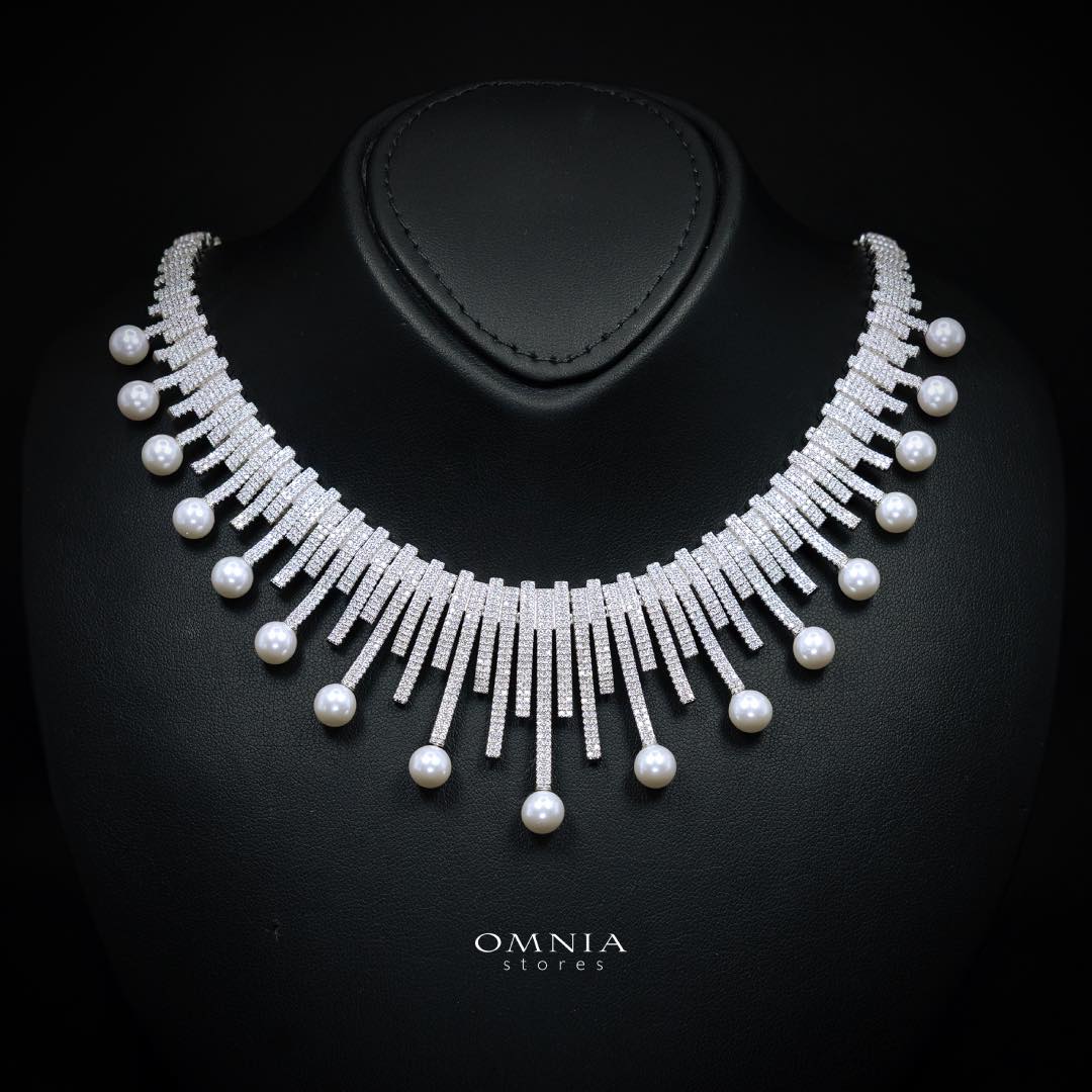 Omnia Ashley Pearl White Bridal Full Set in 925 Silver with High Quality Simulated Diamonds