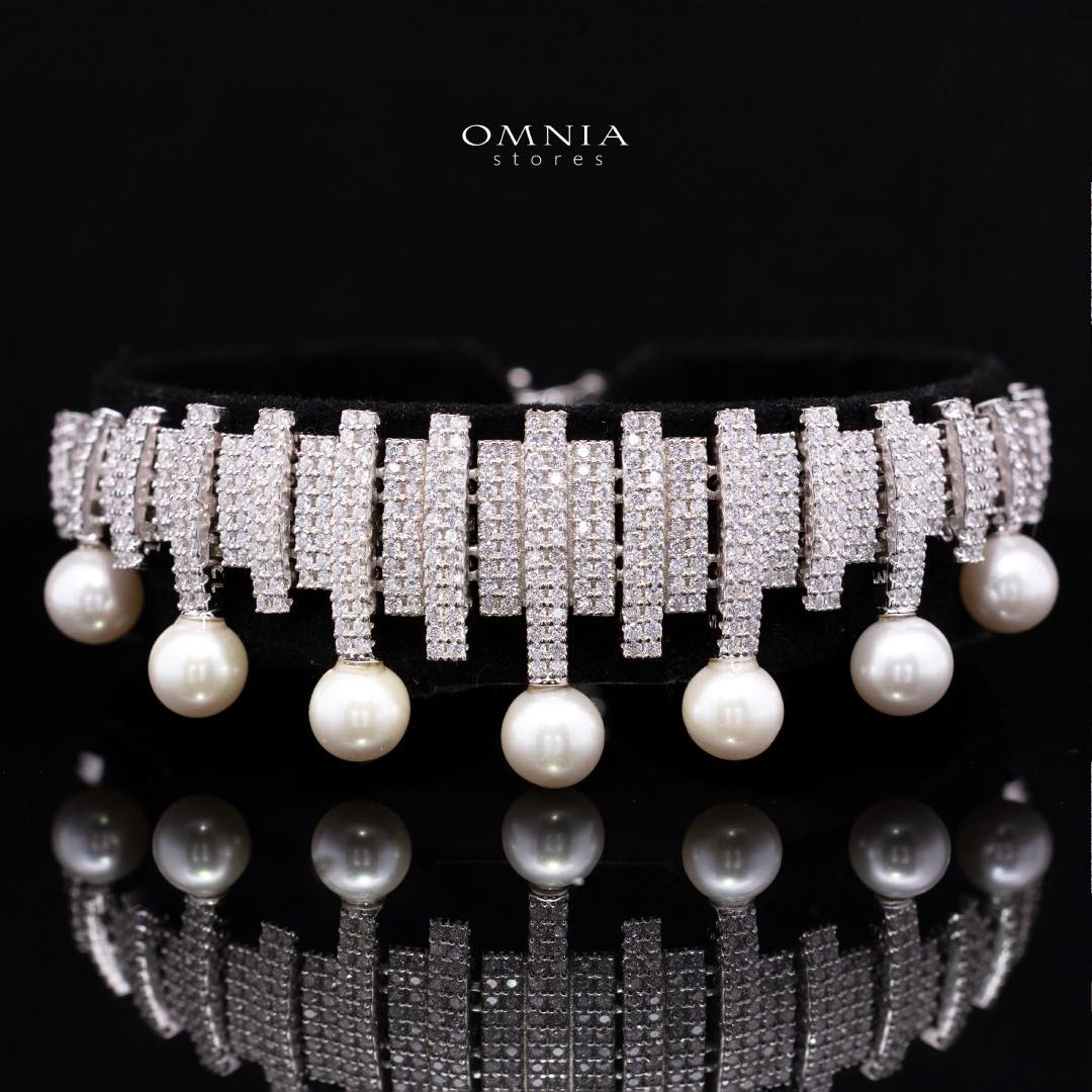 Omnia Ashley Pearl White Bridal Full Set in 925 Silver with High Quality Simulated Diamonds