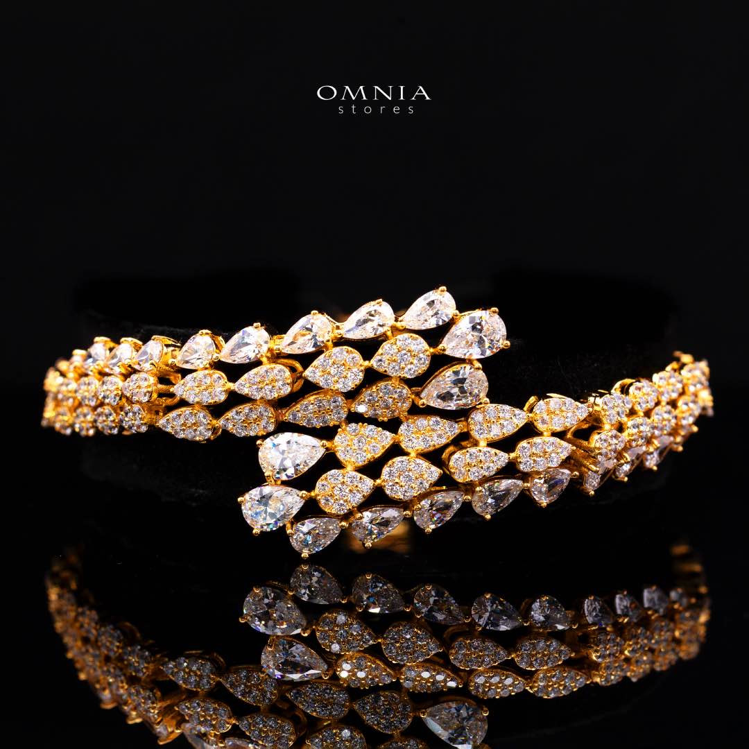 Omnia Amrah Luxury Bridal White and Gold Full Set in High Quality Zircon Stone Rhodium Plated