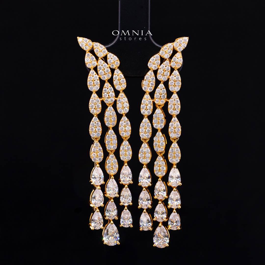 Omnia Amrah Luxury Bridal White and Gold Full Set in High Quality Zircon Stone Rhodium Plated