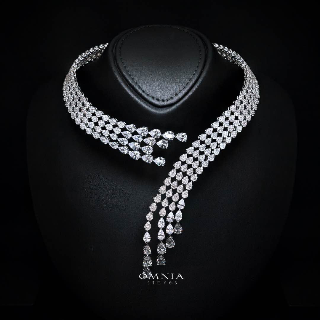 Omnia Amrah Luxury Bridal White Full Set in High Quality Zircon Stone Rhodium Plated