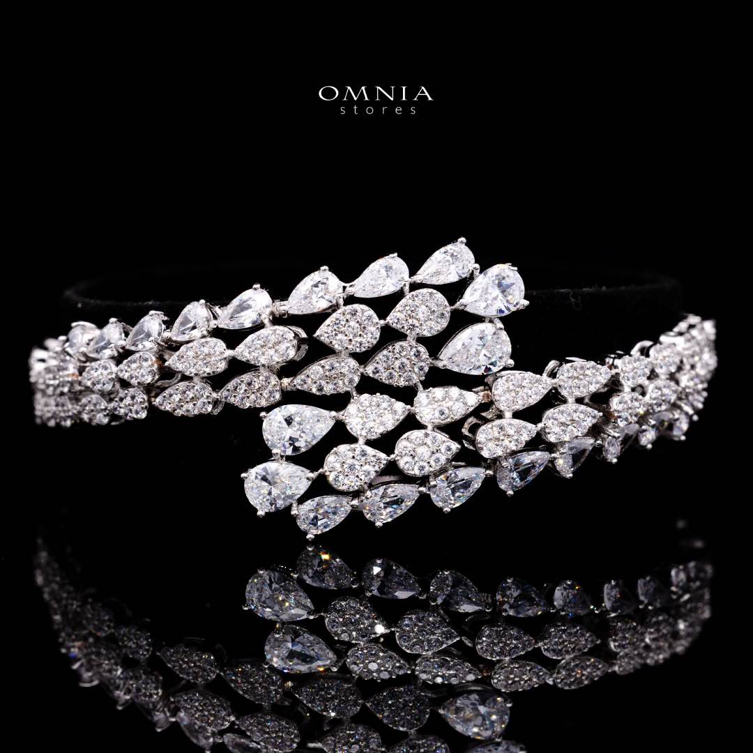 Omnia Amrah Luxury Bridal White Full Set in High Quality Zircon Stone Rhodium Plated