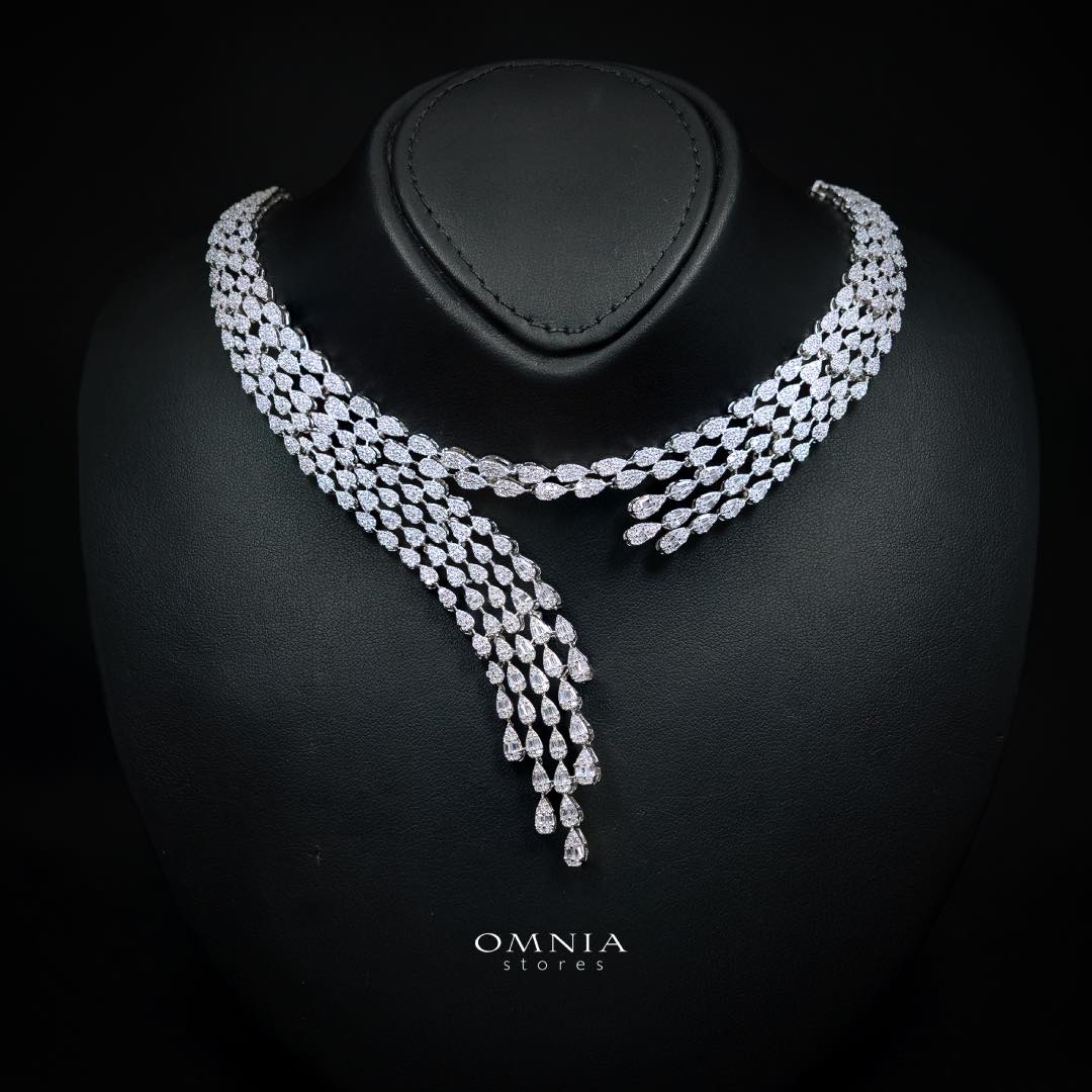 Omnia Beretta Luxury White Bridal Full Set in High Quality Zircon Stone Rhodium Plated