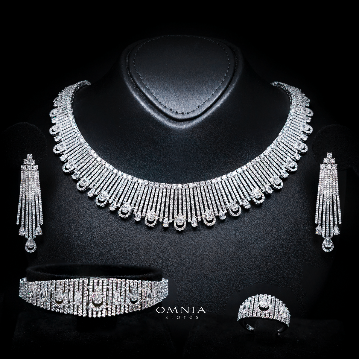 Katherine White Luxury Bridal Full Set in High Quality Rhodium Plated Zircon Stones