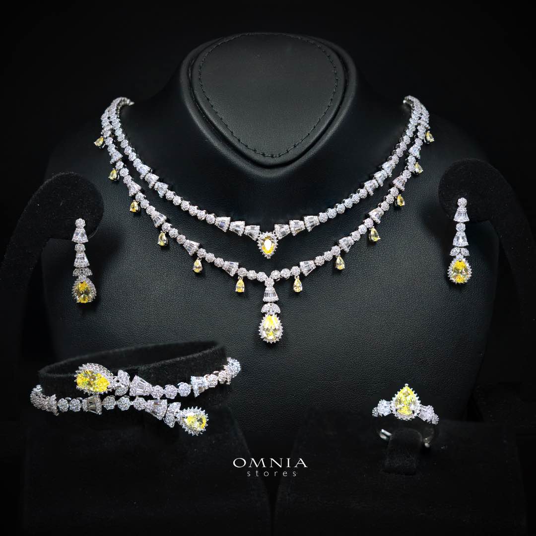Omnia Ghada Yellow Bridal Full Set Accessories in High Quality Zircon Stone Rhodium Plated (Size 15 Only Available in KSA)