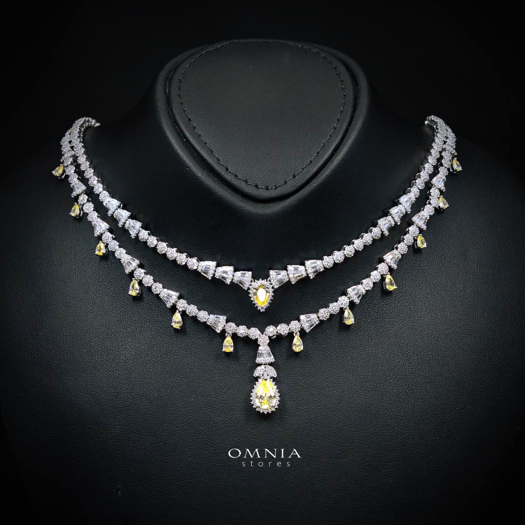 Omnia Ghada Yellow Bridal Full Set Accessories in High Quality Zircon Stone Rhodium Plated (Size 15 Only Available in KSA)