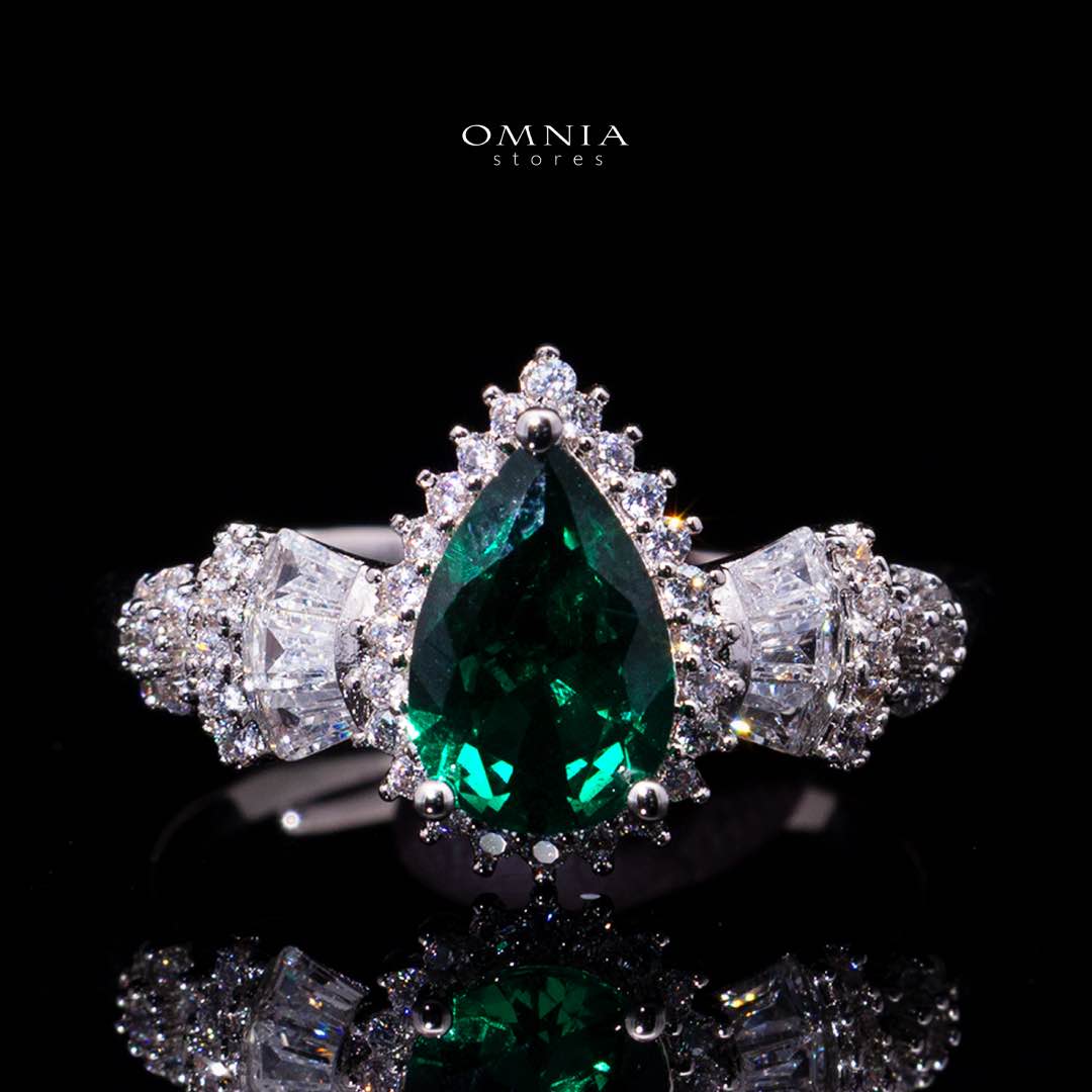 Omnia Ethereal Green Drop-Down Pear Shape Full Set in Rhodium Plated