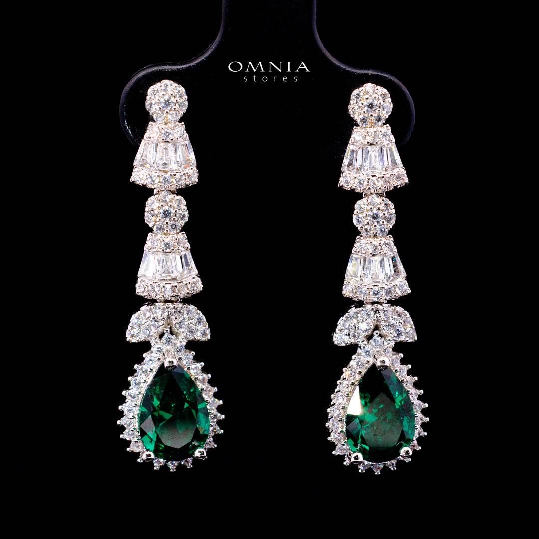 Omnia Ethereal Green Drop-Down Pear Shape Full Set in Rhodium Plated