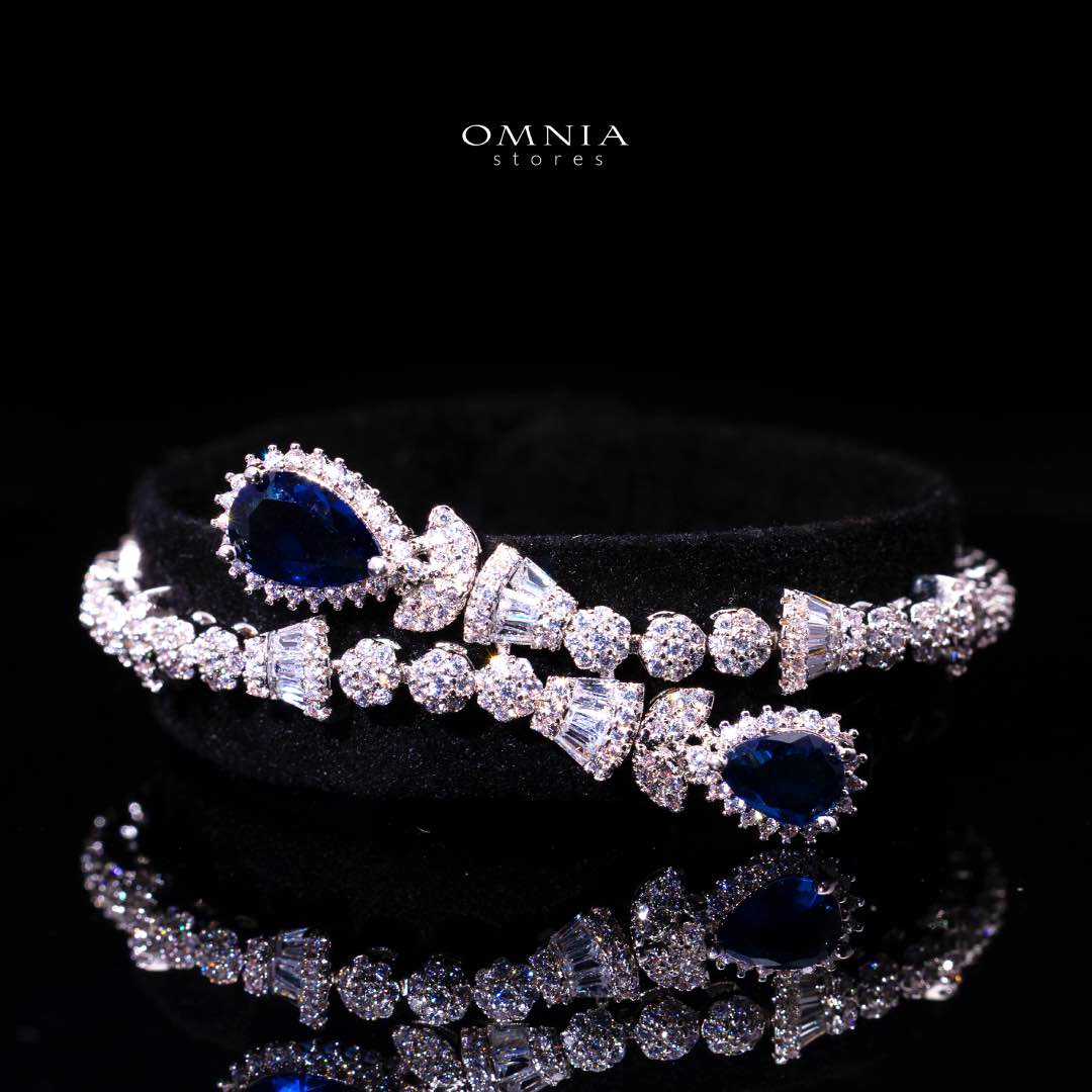Omnia Ethereal Blue Drop-Down Pear Shape Full Set in High Quality Zircon Stone in Tarnish Resistant Plating