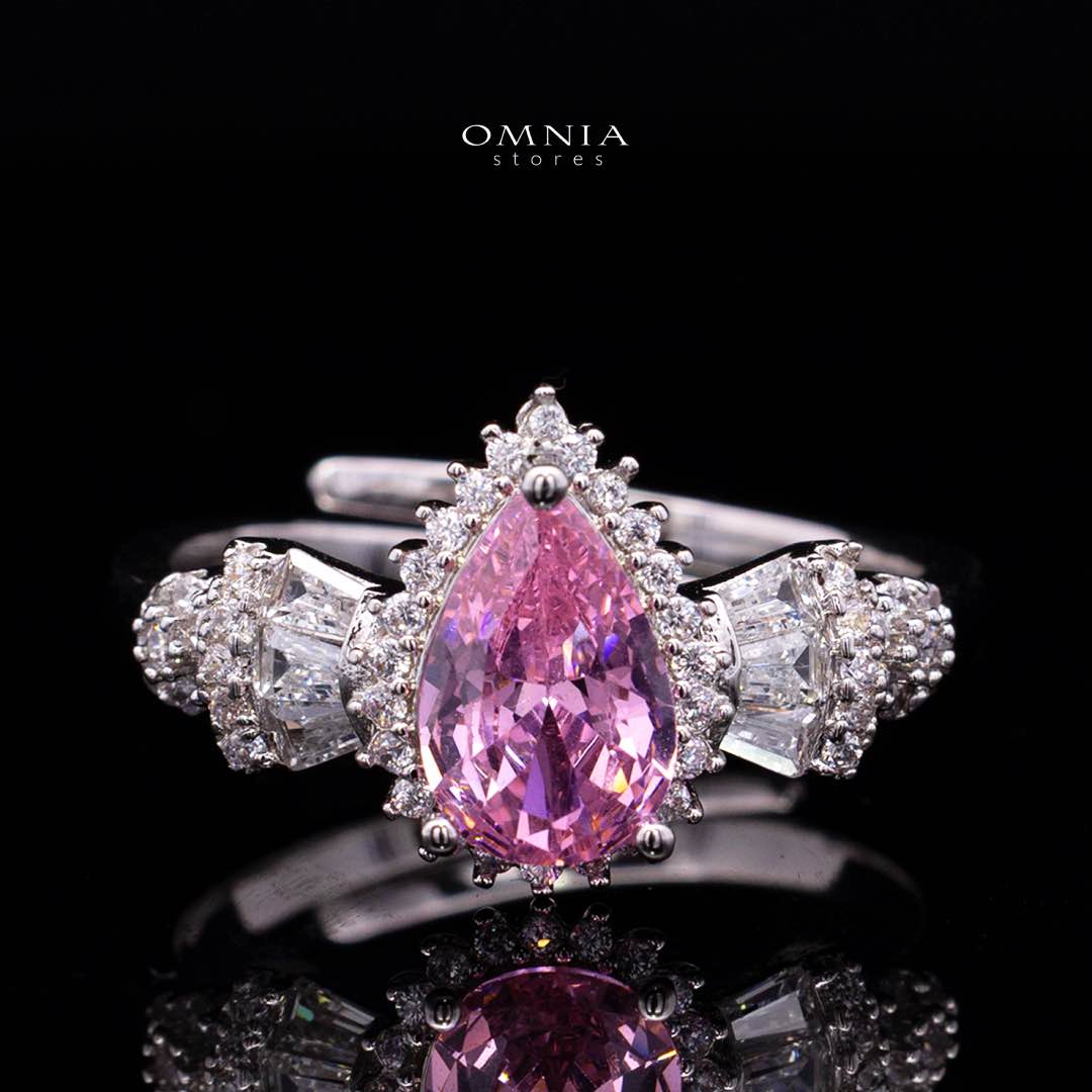 Omnia Ethereal Pink Drop Luxury Bridal Full Set in High Quality Rhodium Plated Zircon Stones