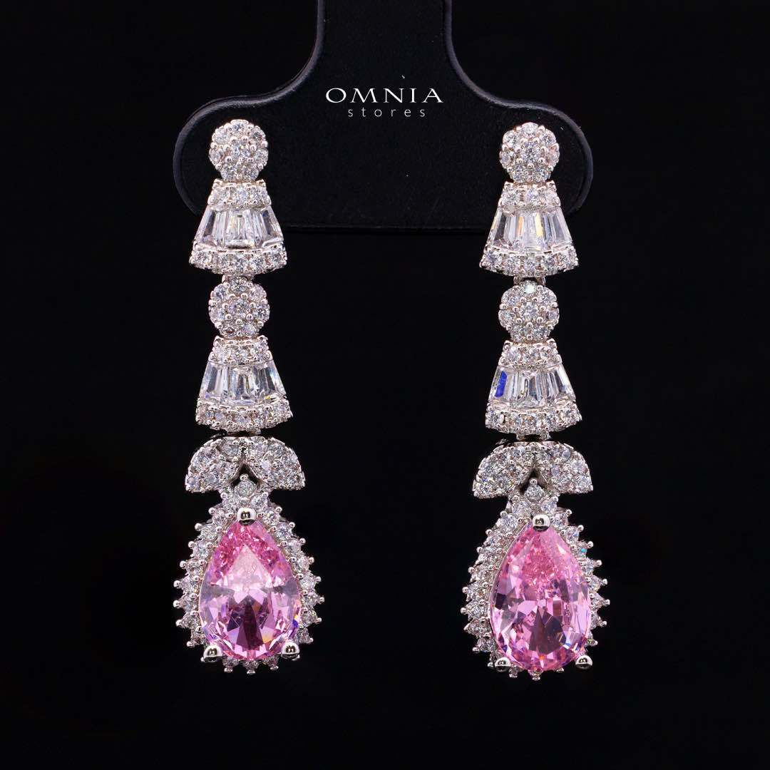 Omnia Ethereal Pink Drop Luxury Bridal Full Set in High Quality Rhodium Plated Zircon Stones
