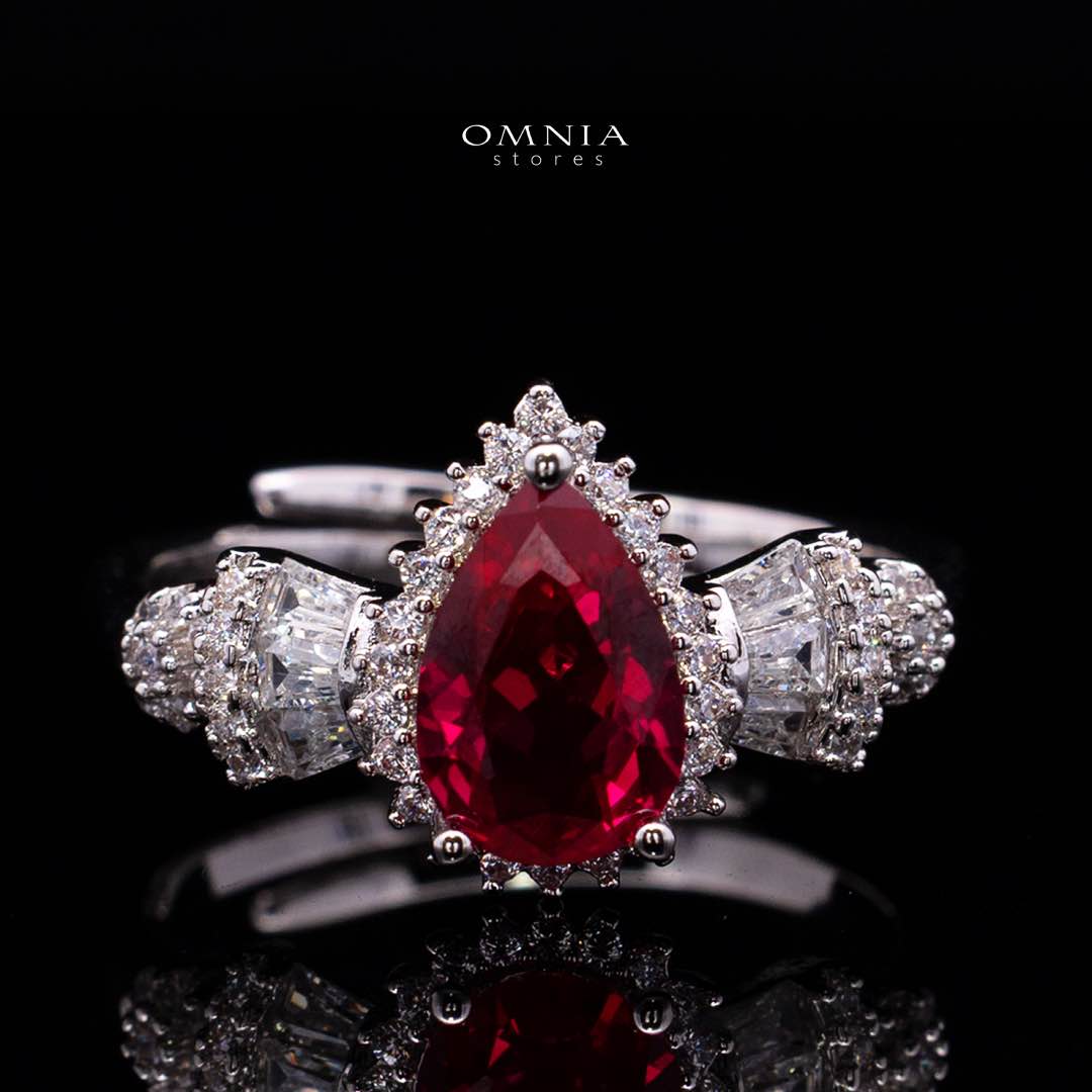 طقم Omnia Ethereal Red Drop الفاخر للعروس كامل، مطلي بالروديوم عالي الجودة ومرصع بأحجار الزركون