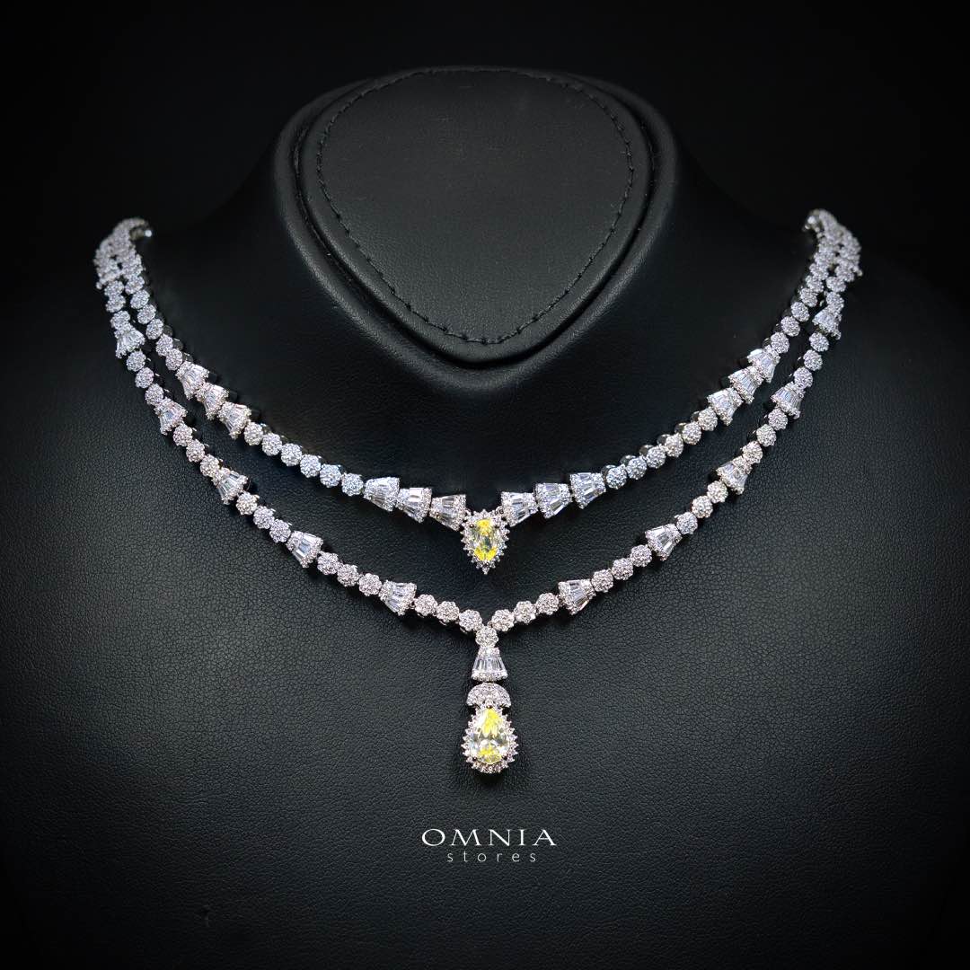 Omnia Ethereal Yellow Luxury Bridal Full Set in High Quality Rhodium Plated Zircon Stones