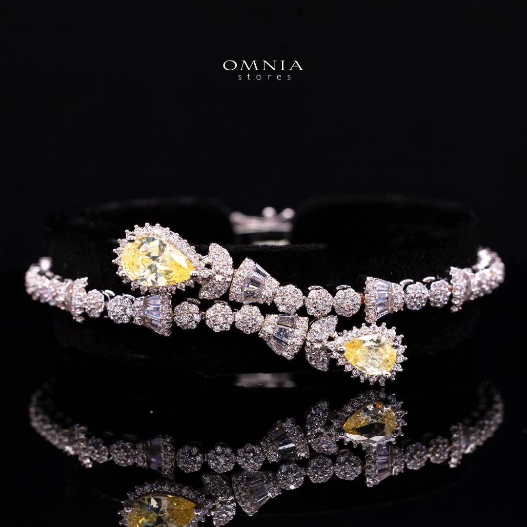 Omnia Ethereal Yellow Luxury Bridal Full Set in High Quality Rhodium Plated Zircon Stones
