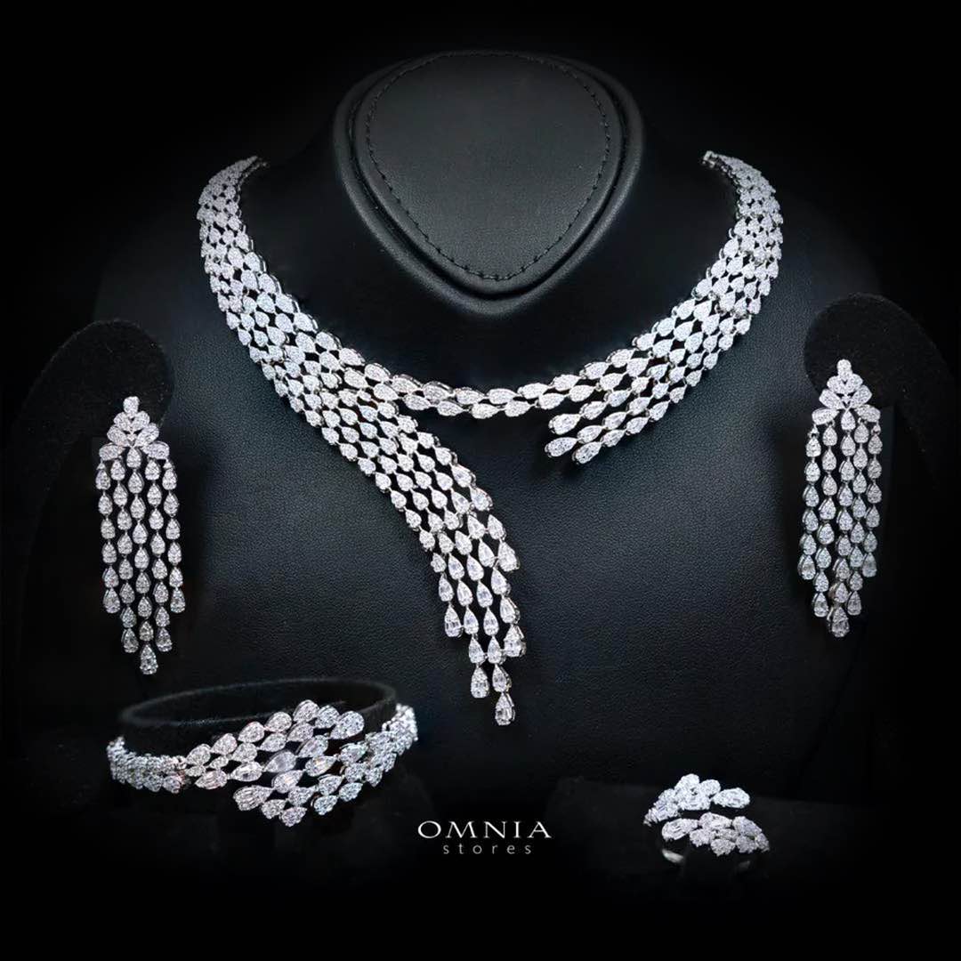 Omnia Beretta Luxury White Bridal Full Set in High Quality Zircon Stone Rhodium Plated