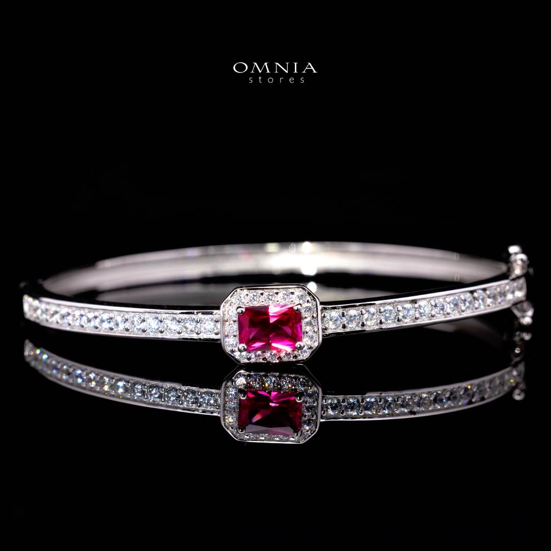 Omnia Ayrah Red Bangle in 925 Silver High Quality Simulated Diamonds