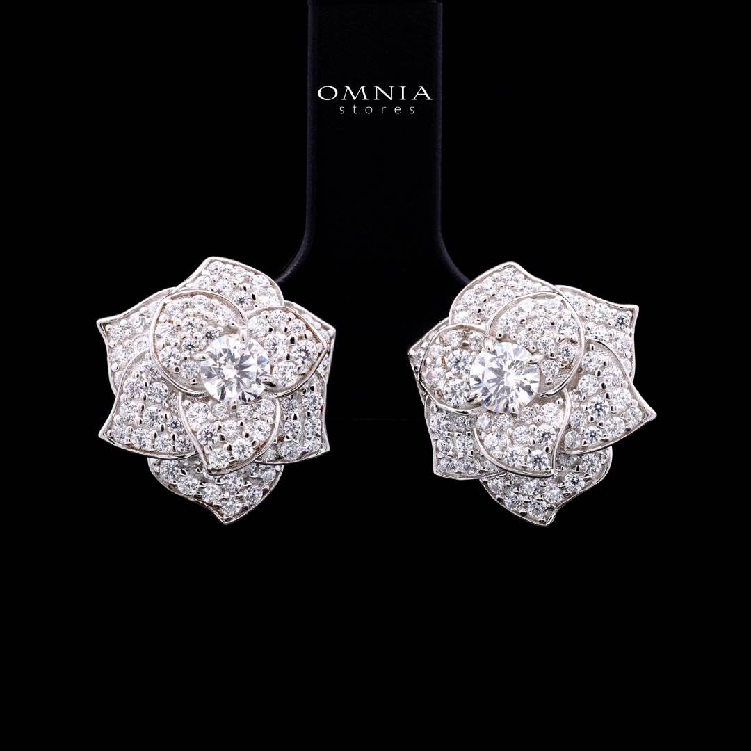 Omnia Nazira Silver Pearl Necklace and Flower Earrings in 925 Silver Accessories High Quality Simulated Diamonds