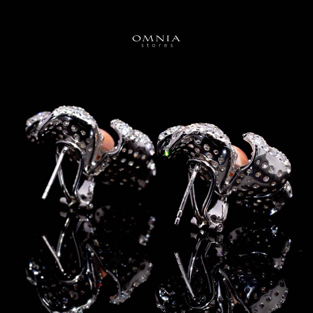 Omnia Tayla Pink Coral Floral Earrings With High Quality Simulated Diamonds in 925 Silver