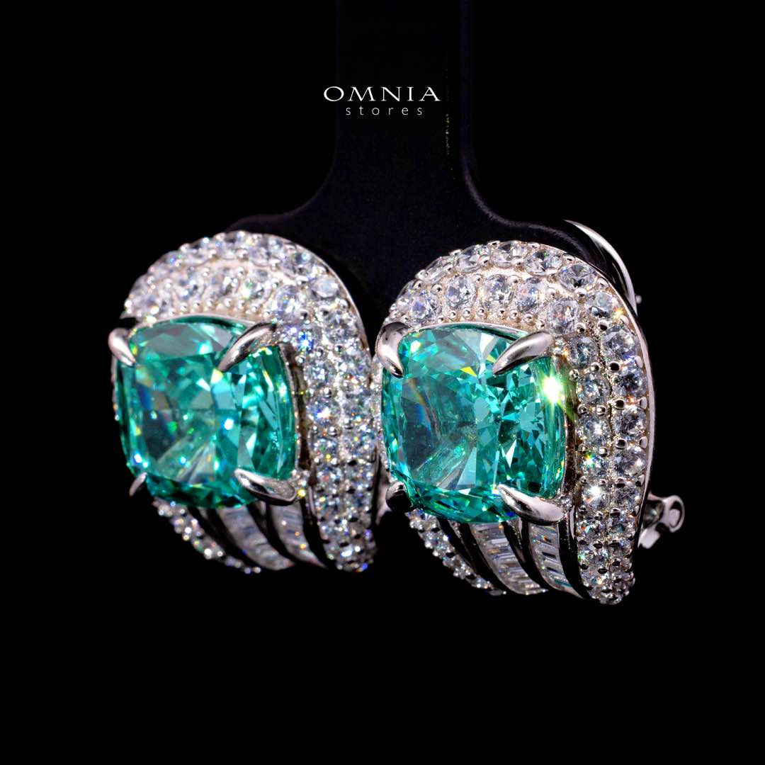 Omnia Katy Turquoise Clip Earrings With High Quality Simulated Diamonds in 925 Silver