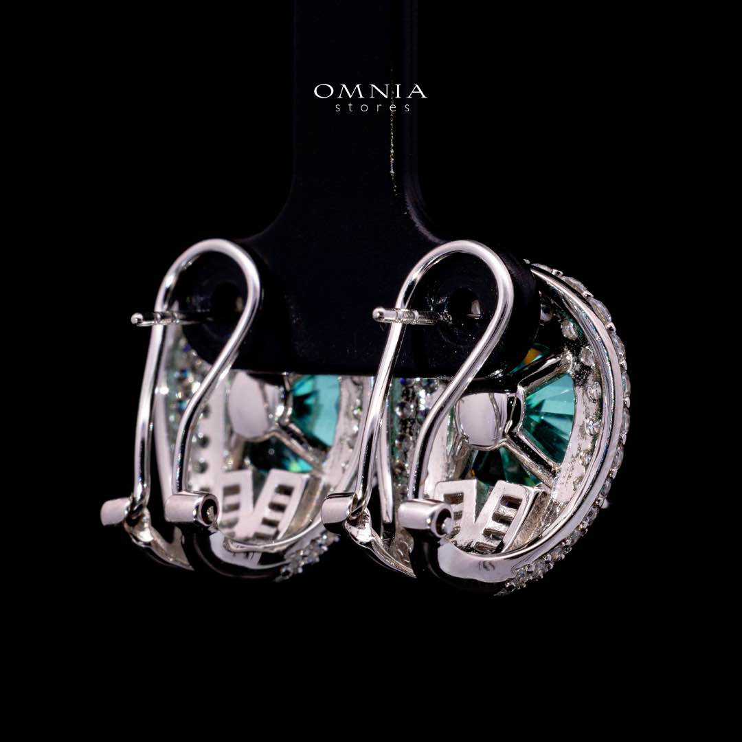 Omnia Katy Turquoise Clip Earrings With High Quality Simulated Diamonds in 925 Silver